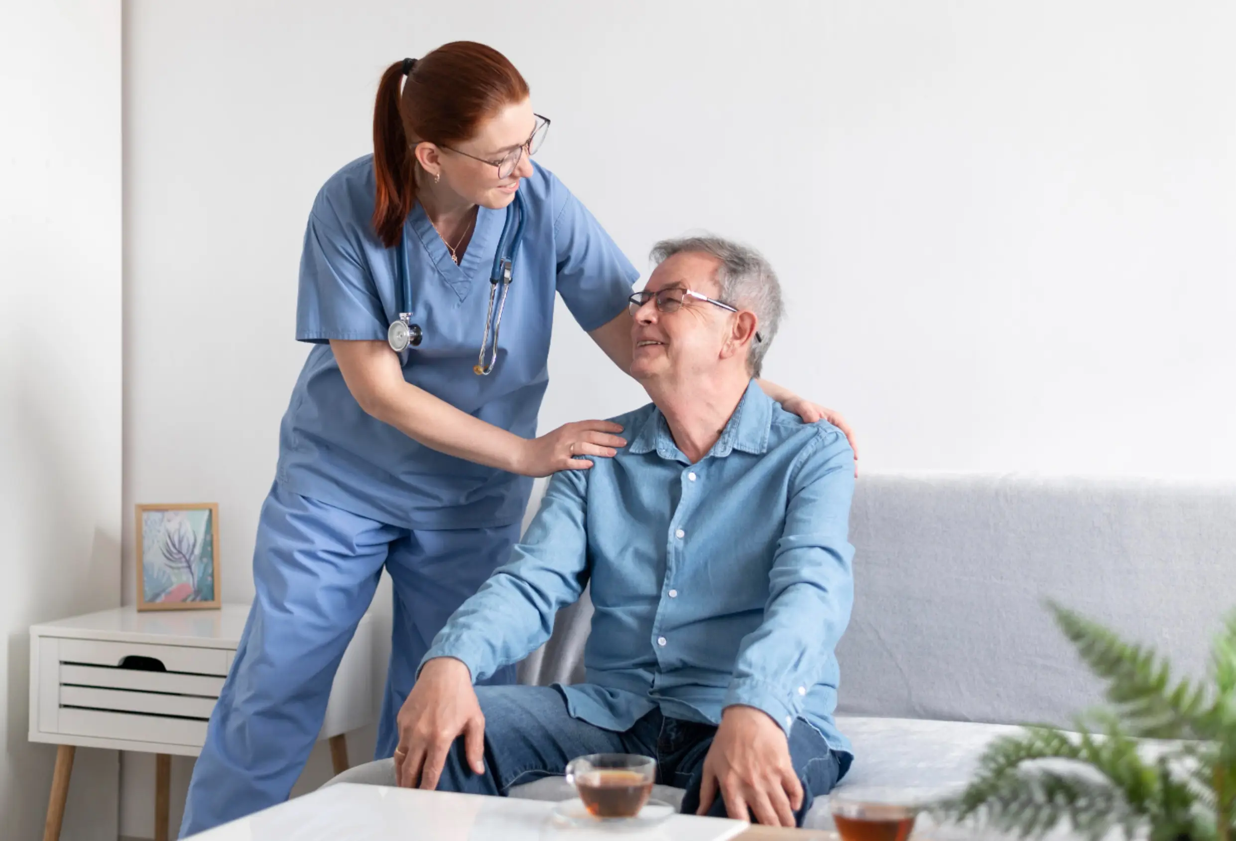 Medium shot smiley nurse and man